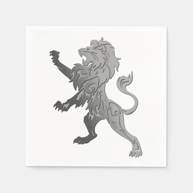 Serviette En Papier Lion royal d'argent (Devant)