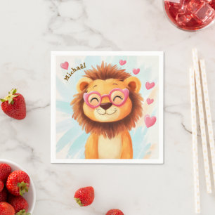 Serviette En Papier Lion Valentine's Day Heart Kids School 