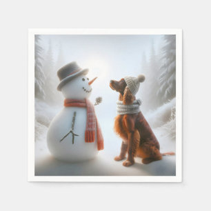 Serviette En Papier L'Irish Setter de Noël avec bonhomme de neige