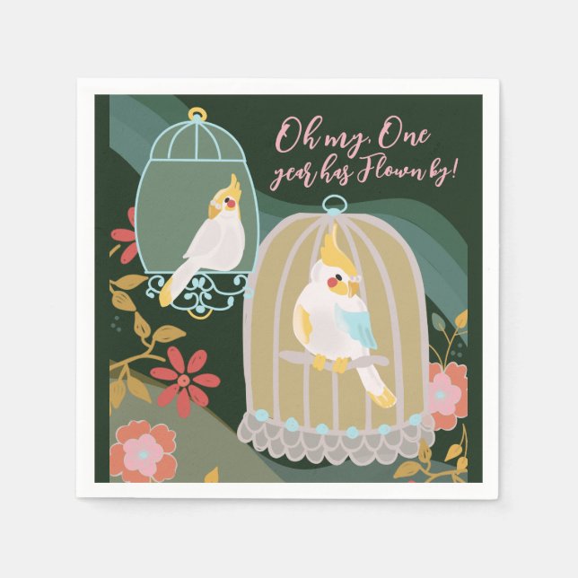 Serviette En Papier Little Bird Rainbow Green Girl Premier anniversair (Devant)
