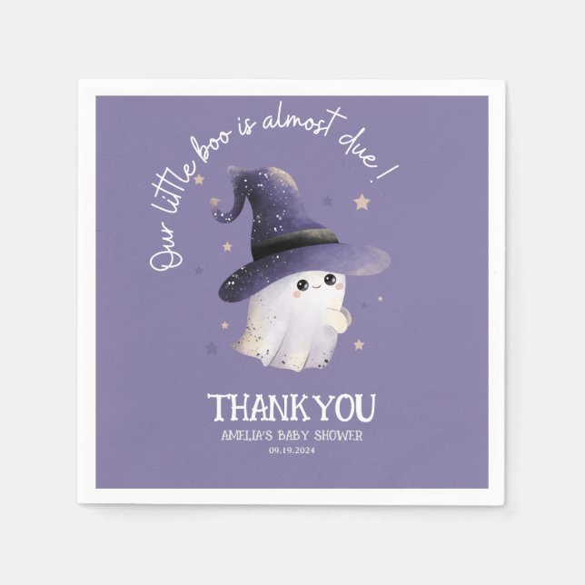 Serviette En Papier Little Boo Halloween fantôme violet baby shower (Devant)