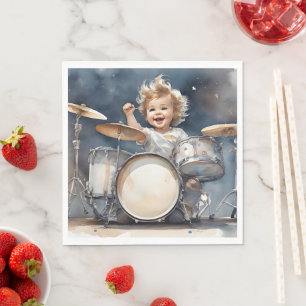 Serviette En Papier Little Boy Drummer Watercolor Fête d'illustration