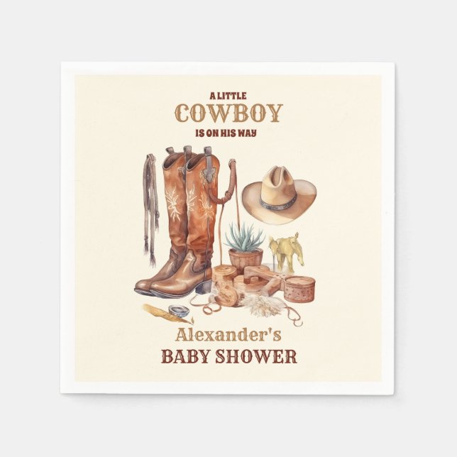 Serviette En Papier Little Cowboy Baby shower moderne de rodéo occiden (Devant)