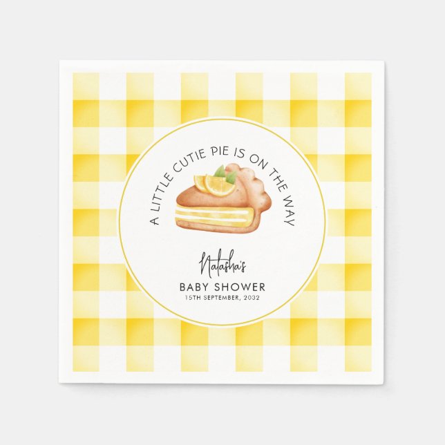 Serviette En Papier Little Cutie Pie Jaune En vichy Plaid Baby shower (Devant)