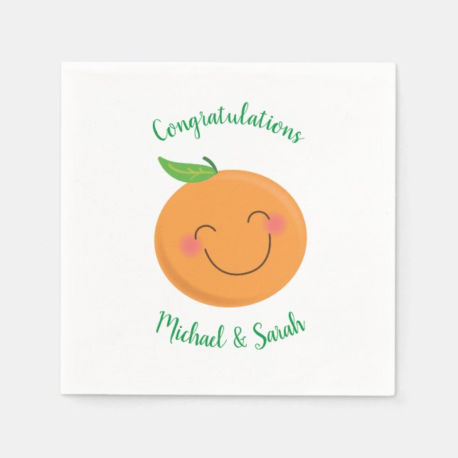 Serviette En Papier Little Cutie Tangerine Baby shower Genre Neutre (Devant)