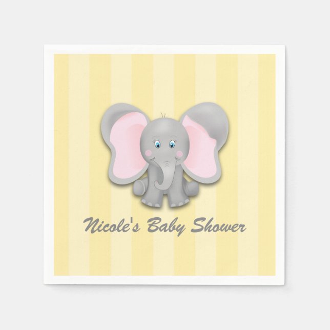 Serviette En Papier Little Elephant Yellow Baby shower Party (Devant)