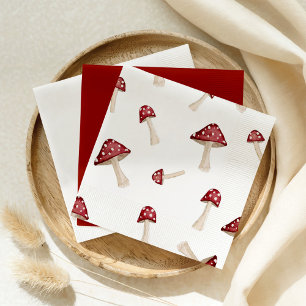 Serviette En Papier Little Fun Guy Woodland Aquarelle Champignons roug