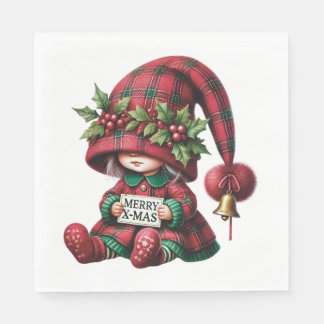 SERVIETTE EN PAPIER LITTLE GIRL IN RED AND GREEN HOLIDAY PLAID