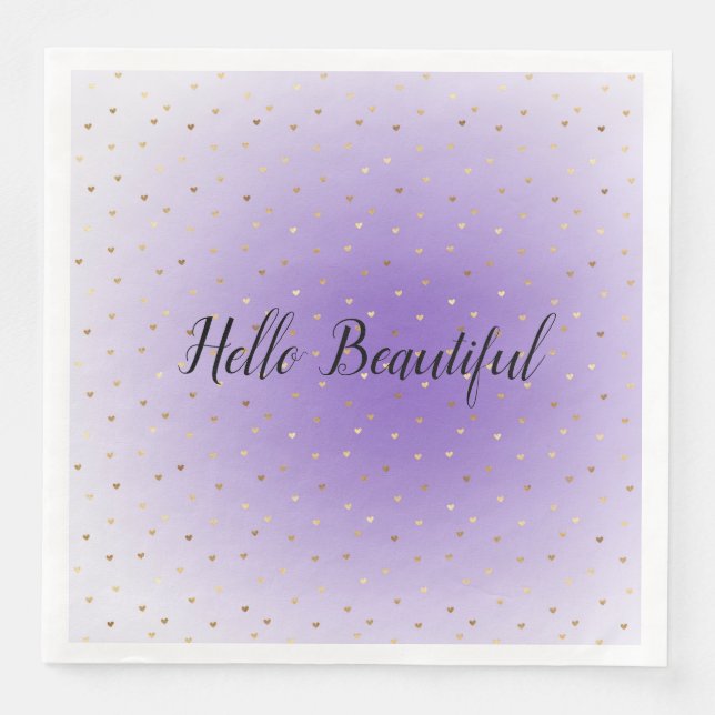 Serviette En Papier Little Gold Hearts Purple Ombre (Devant)