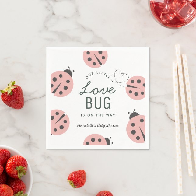 Serviette En Papier Little Love Bug Pink Ladybug Baby Shower Napkins (En situation)