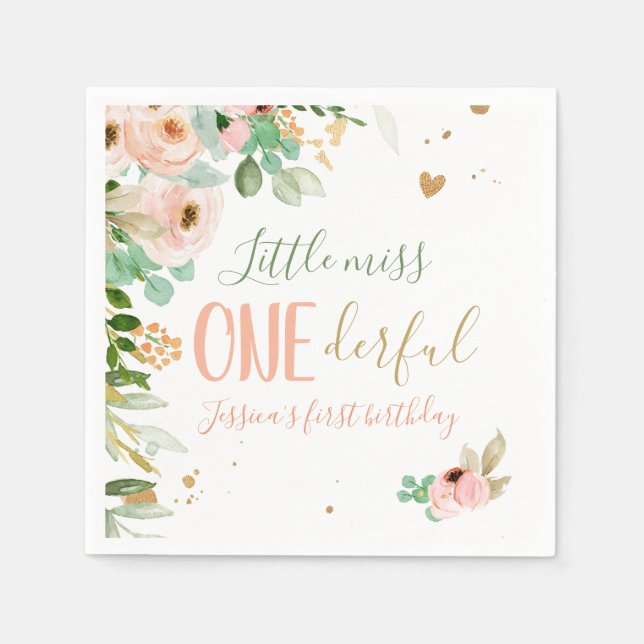 Serviette En Papier Little Miss Onederful 1er anniversaire fille Flora (Devant)