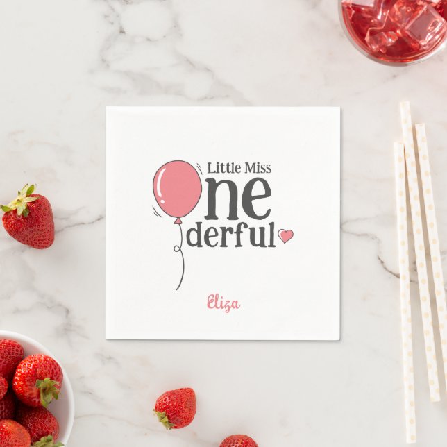 Serviette En Papier Little Miss Onederful 1er anniversaire Rose person (En situation)