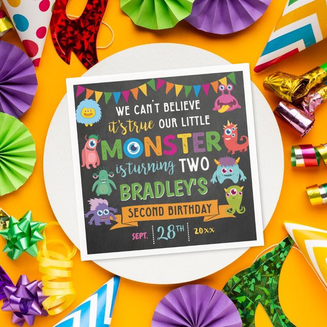 Serviette En Papier Little Monster Chalkboard 2e fête d'anniversaire (Créateur téléchargé)