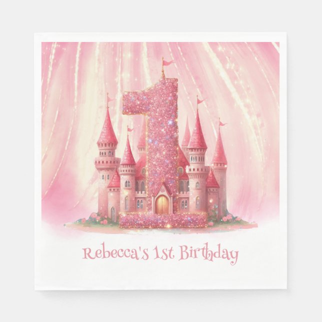 Serviette En Papier Little Princess Pink Castle 1er anniversaire (Devant)