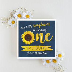 Serviette En Papier Little Sunflower Navy Bleu 1er anniversaire