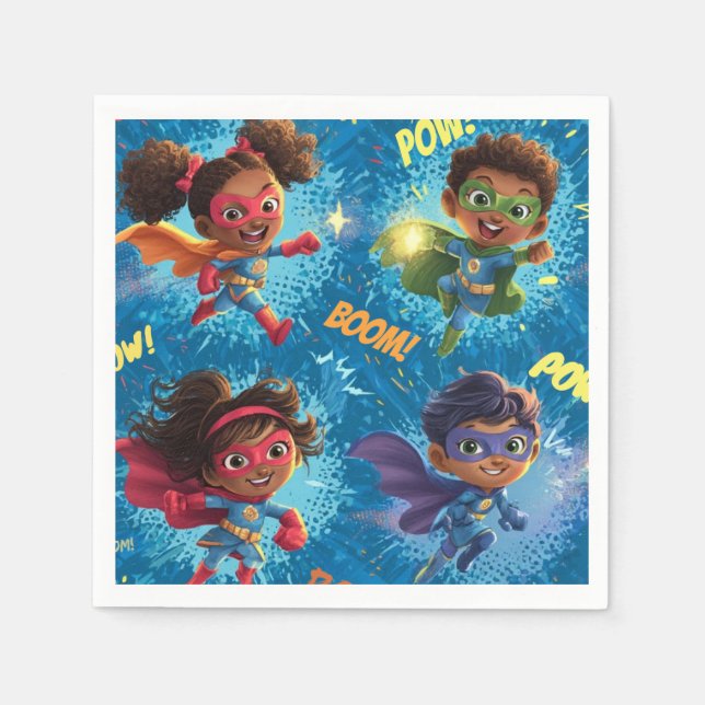 Serviette En Papier Little Superheroes Party (Devant)