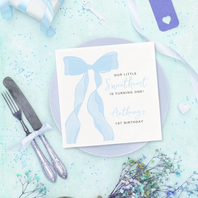 Serviette En Papier Little Sweetheart Elegant Blue Bow Birthday Party (Créateur téléchargé)