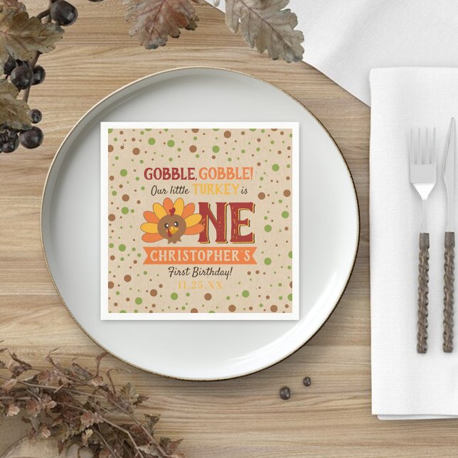 Serviette En Papier Little Turkey Fall Thanksgiving 1er anniversaire (Créateur téléchargé)