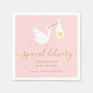 Serviette En Papier Livraison spéciale Baby Shower Rose Fleur de Stork