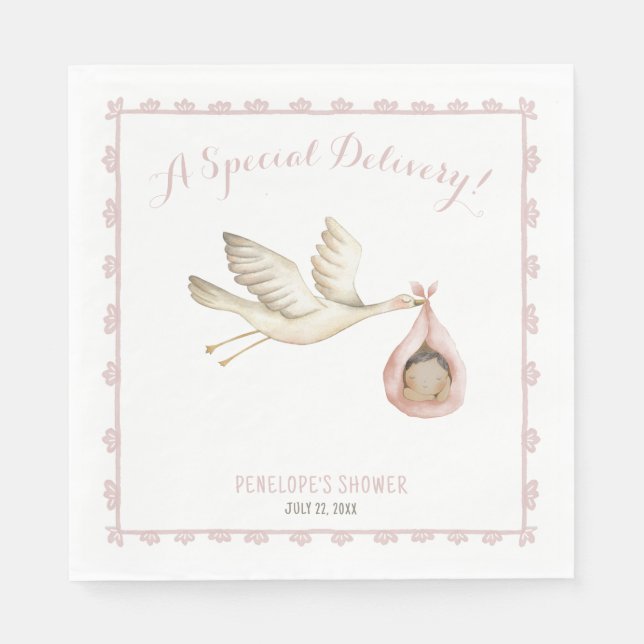 Serviette En Papier Livraison spéciale Boule rose bébé Baby shower fil (Devant)