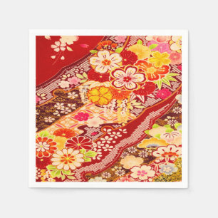 Serviette En Papier Livre blanc rouge japonais Kimono floral découpage