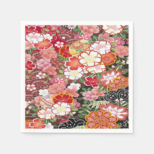 Serviette En Papier Livre de découpage rose blanc japonais Kimono Flor (Devant)