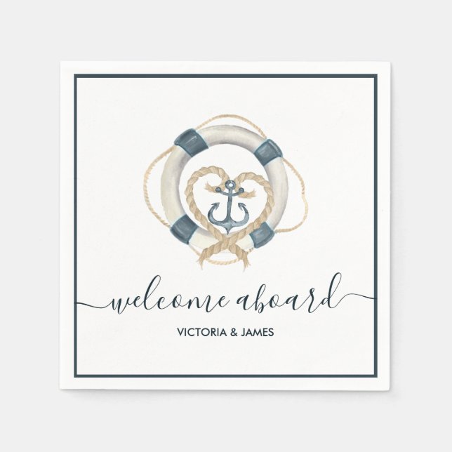 Serviette En Papier Livre de Mariage personnalisé marine et blanc (Devant)