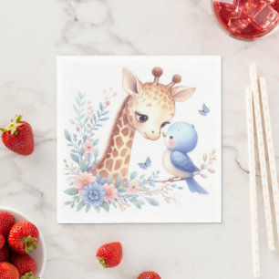 Serviette En Papier Livre D'Histoire Bois Bébés Giraffe Et Oiseau Bleu