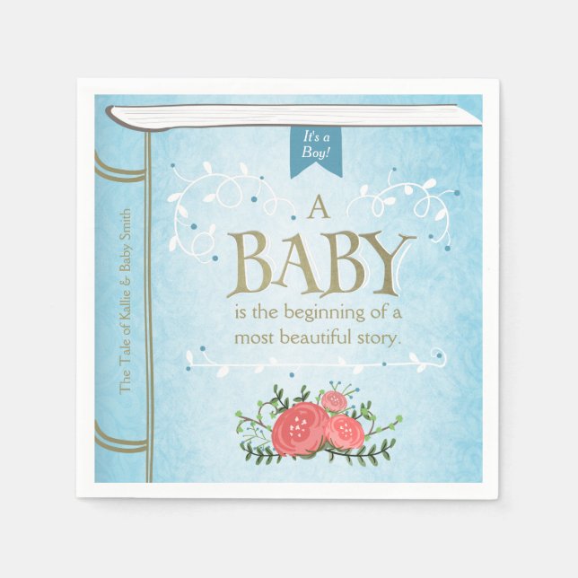 Serviette En Papier Livre d'histoire papier Baby shower Napkin garçon  (Devant)