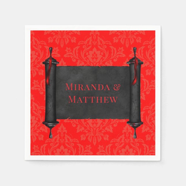 Serviette En Papier Livre japonais rouge noir Mariage damassé (Devant)