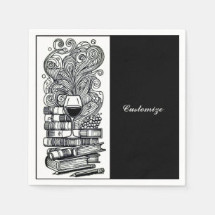 Serviette En Papier Livres Et Vins Noirs Et Blancs 4