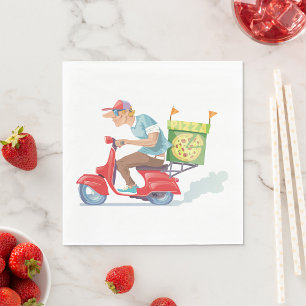Serviette En Papier Livreur de pizza sur scooter rouge
