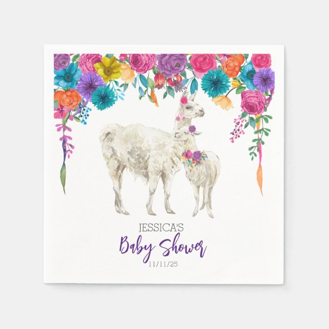 Serviette En Papier Llama Baby shower Fiesta Floral (Devant)