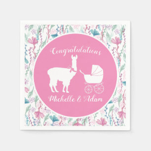 Serviette En Papier Llama Baby shower mignonne fille rose