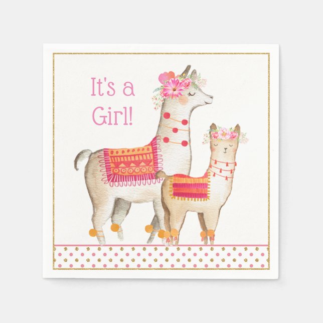 Serviette En Papier Llama Mama Baby Girl Douche serviettes (Devant)