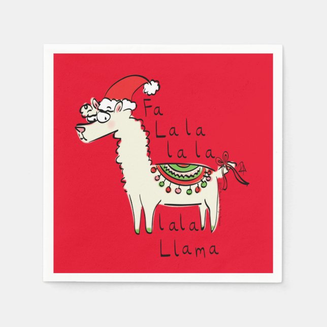 Serviette En Papier Llama Mignon Drôle Noël Vacances (Devant)