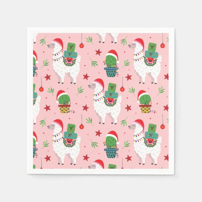 Serviette En Papier Llamas et cactus Motif de Noël (Devant)