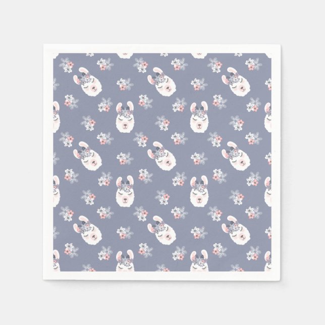 Serviette En Papier Llamas & Fleurs Motif (Devant)