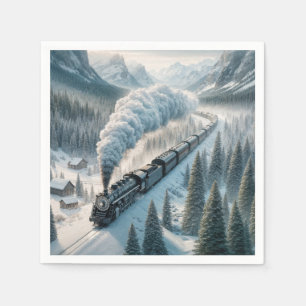 Serviette En Papier Locomotive À Vapeur vintage Dans Snowy Valley