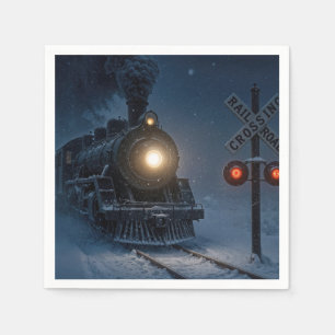 Serviette En Papier Locomotive à vapeur vintage en hiver