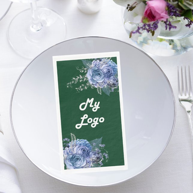 Serviette En Papier logo commercial Emerald green blue florals (Créateur téléchargé)