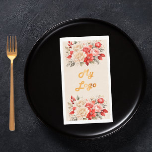 Serviette En Papier logo de l'entreprise florale rouge ivoire crème be