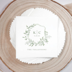 Serviette En Papier Logo de mariage à l'aquarelle Sage Elegant Crest