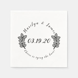 Serviette En Papier Logo de Mariage noir blanc de la branche verte