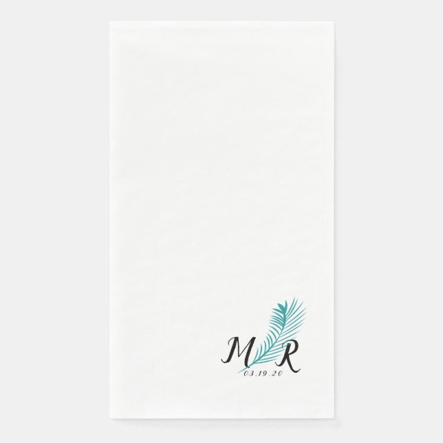 Serviette En Papier Logo de mariage simple feuille tropicale de palmie (Devant)
