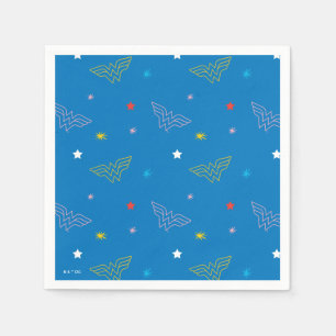 Serviette En Papier Logo de Wonder Woman et étoiles motif bleu