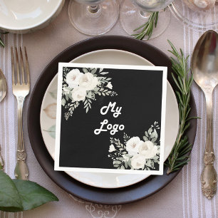 Serviette En Papier Logo d'entreprise de fleurs blanches noires