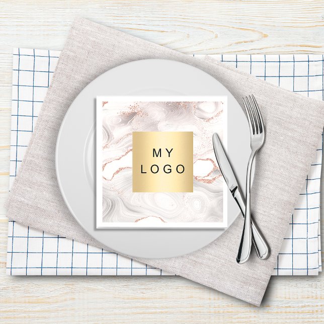 Serviette En Papier Logo d'entreprise en marbre doré rose (Créateur téléchargé)