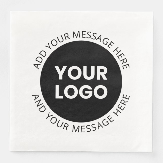 Serviette En Papier Logo d'entreprise et texte modifiable blanc et noi (Devant)