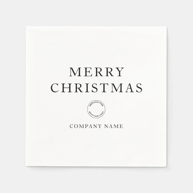 Serviette En Papier Logo d'entreprise simple Noir Blanc Joyeux Noël (Devant)